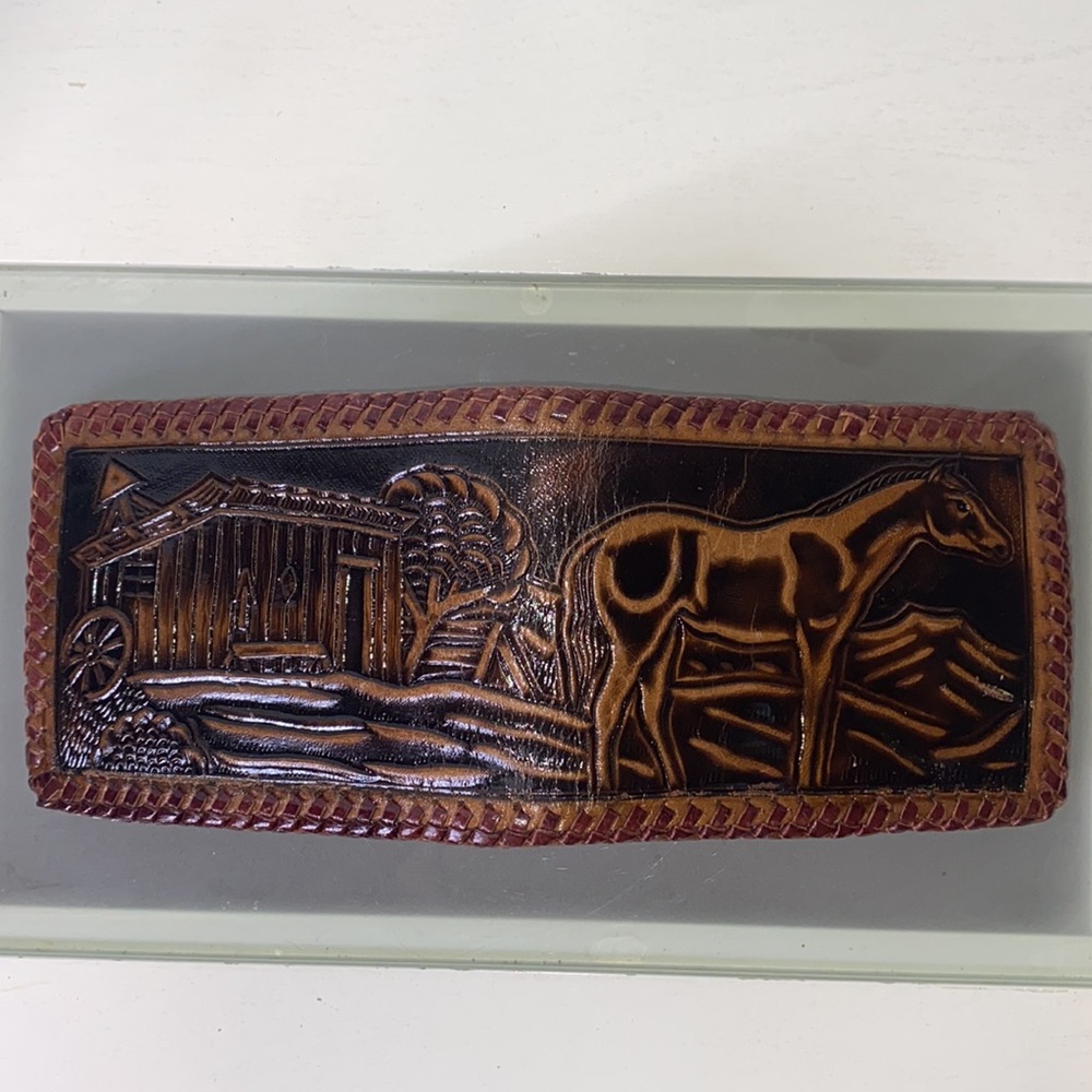 Vintage Tooled Leather Horse & Barn Country Western Wallet Billfold - Picture 16 of 16